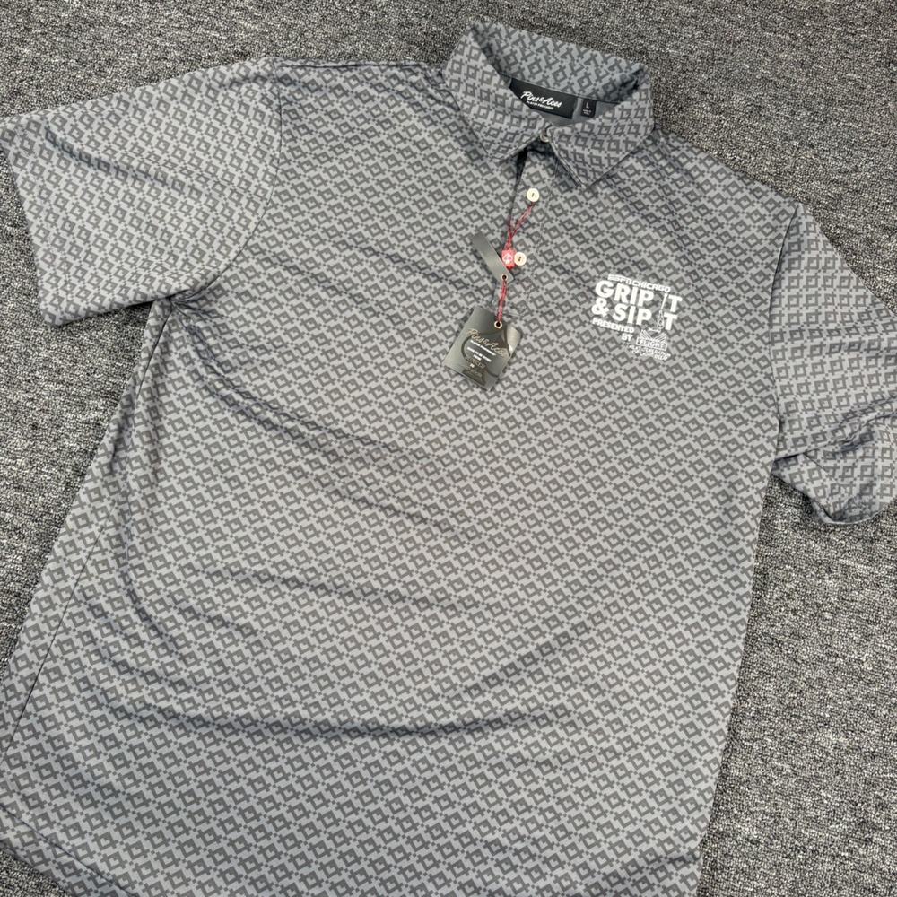 Pins & Aces Polo Shirt Mens Large Grey Grip It & Sip It ESPN Chicago Golf NWT